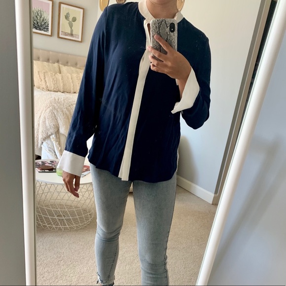 FRAME Collarless Silk Blouse - Picture 2 of 4